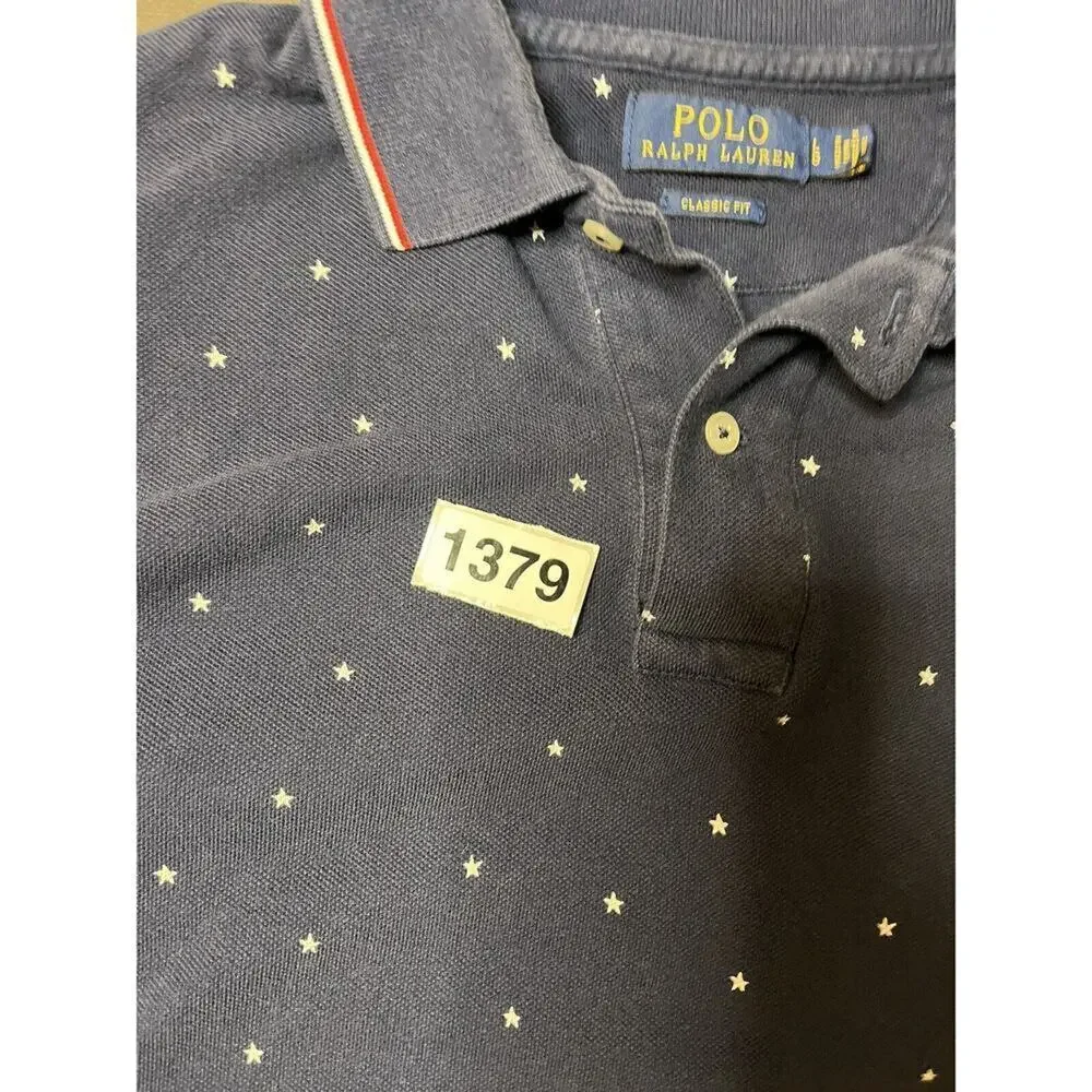 Polo Ralph Lauren Stars Logo POLO SHIRT L Red‎ White Blue Sleeve